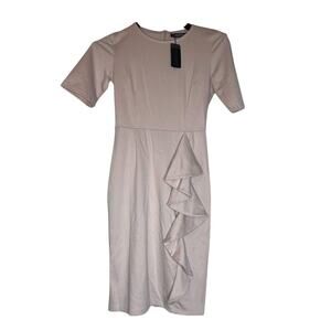 Oxiuly Fashion Womens Ruffle Crew Neck A-Line Dress Short Sleeve Size S Pink NWT